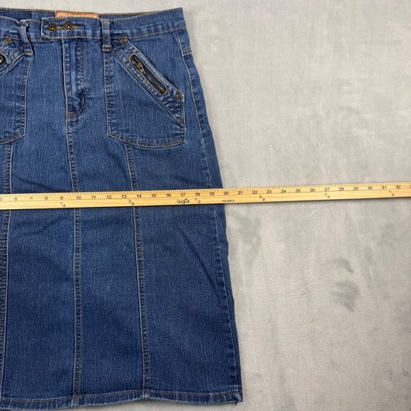 Y2K Out Women's Denim Jeans Midi Blue A-Line Stretch Skirt With Pockets‎ Size 10 - Picture 6 of 13